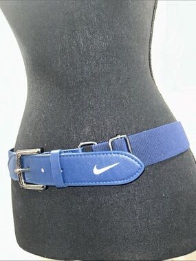 Nike Blue Adjustable Elastic Baseball  Belt with White Swoosh and Silver Buckle